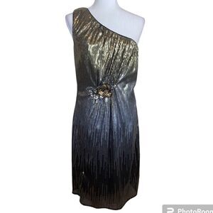 Badgley Mischka One Shoulder Ombré Sequin Cocktail Dress Sz 10